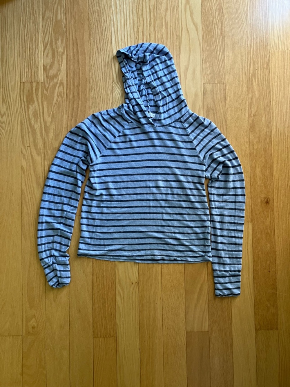 Stateside 100% Linen Striped Hooded Top - Light Blue/Lavender & Charcoal